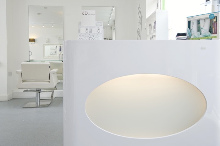 Reception desk at KD Hair Design, St Ives
